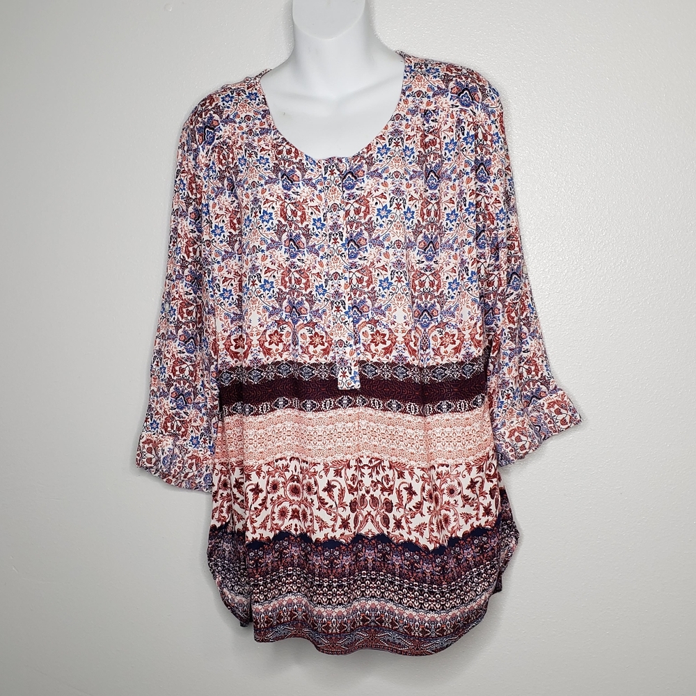Nine West Jeans Paisley Print Maroon Blouse XXL